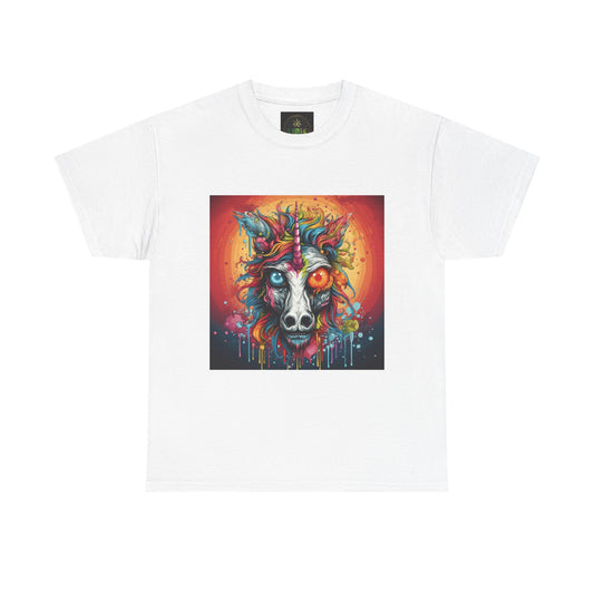 Vibrant Wolf Art Tee - Unisex Heavy Cotton T-Shirt, Animal Lover Gift, Festival Apparel, Nature Vibe Shirt, Colorful Graphic Tee