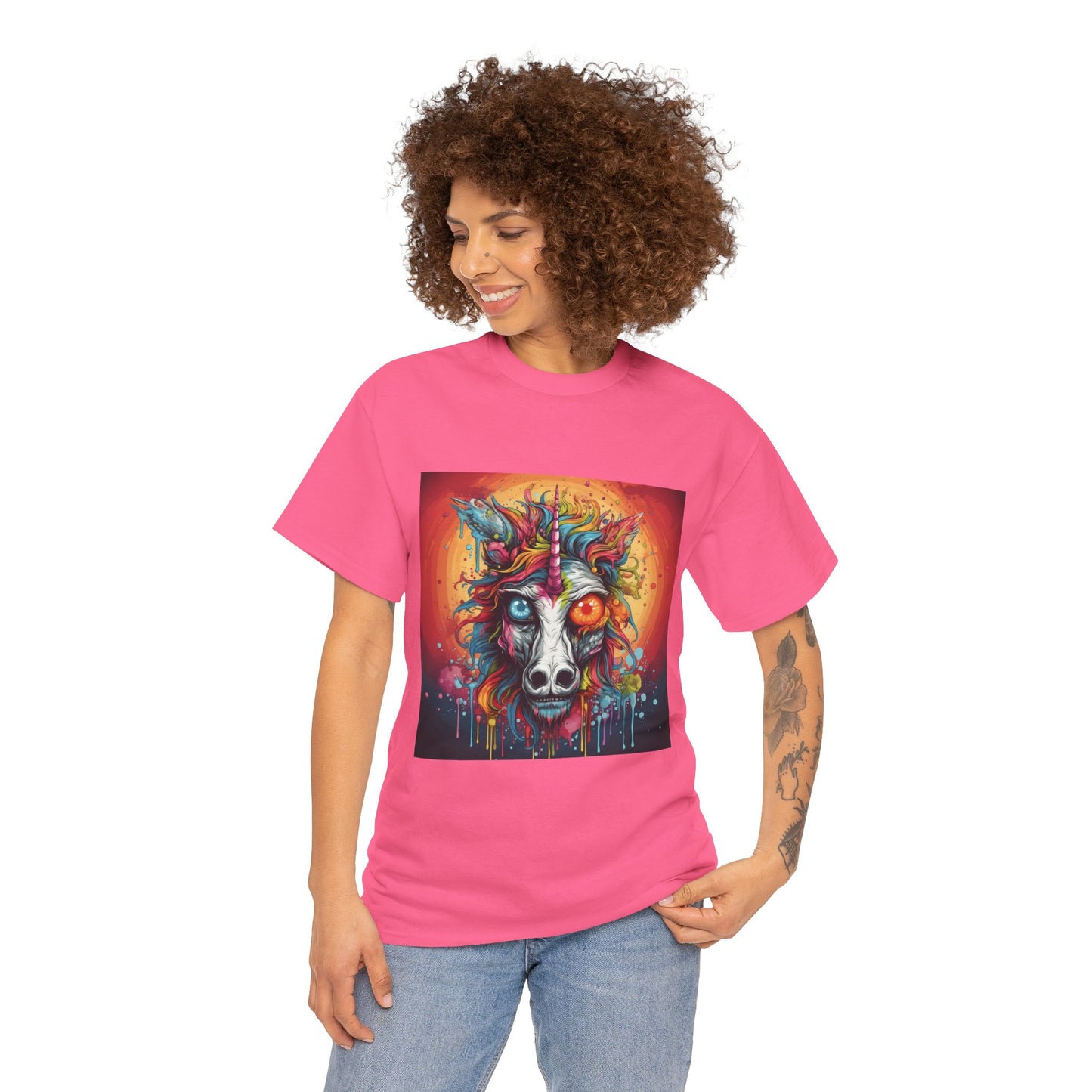 Vibrant Wolf Art Tee - Unisex Heavy Cotton T-Shirt, Animal Lover Gift, Festival Apparel, Nature Vibe Shirt, Colorful Graphic Tee