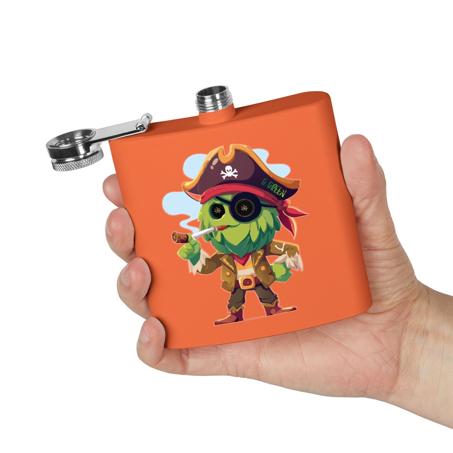 Whimsical Pirate Flask, 6oz Stainless Steel Gift, Fun Party Accessory, Unique Groomsmen Gift, Adventure Enthusiast Flask, Novelty Drinkware