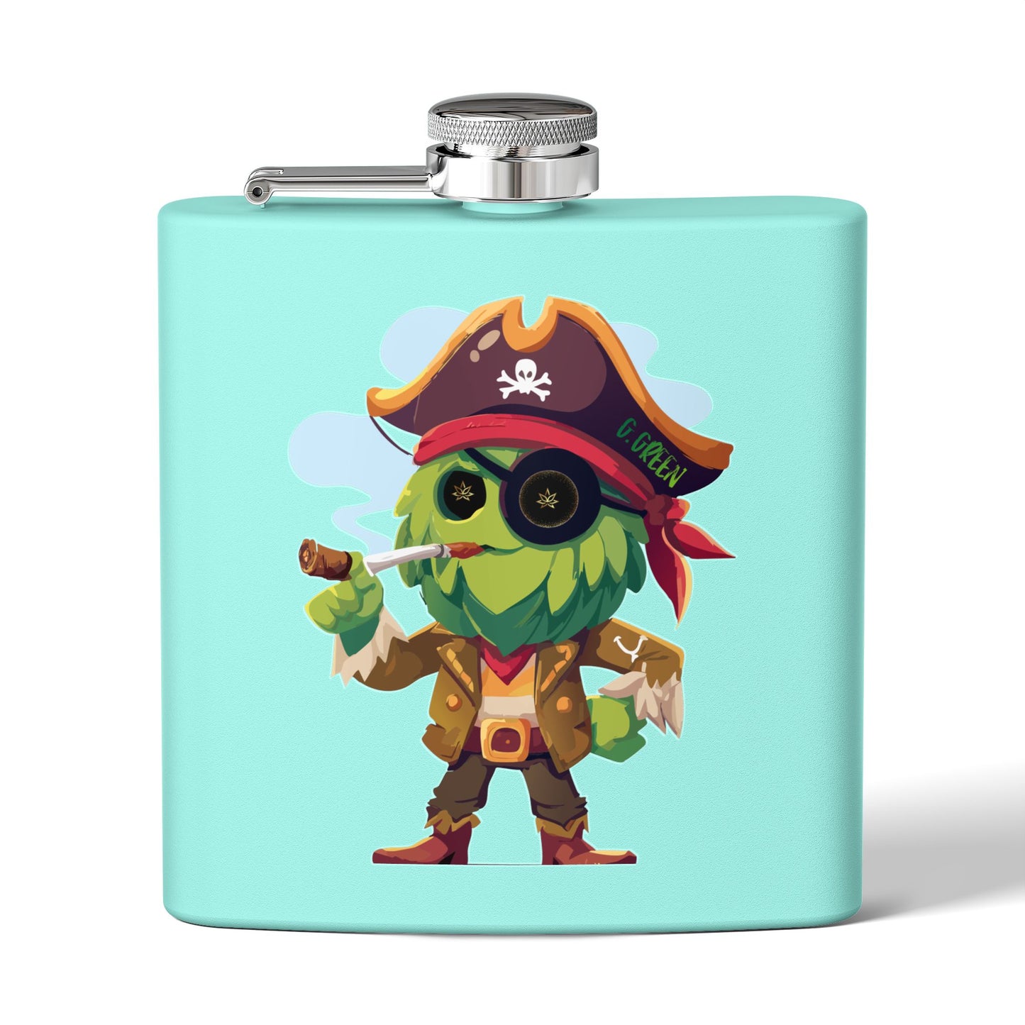 Whimsical Pirate Flask, 6oz Stainless Steel Gift, Fun Party Accessory, Unique Groomsmen Gift, Adventure Enthusiast Flask, Novelty Drinkware