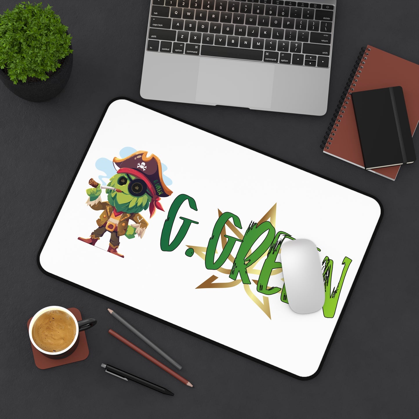 Personalized Pirate Desk Mat, Gaming Mouse Pad, Kids Room Decor, G. Green Custom Gift, Office Accessories