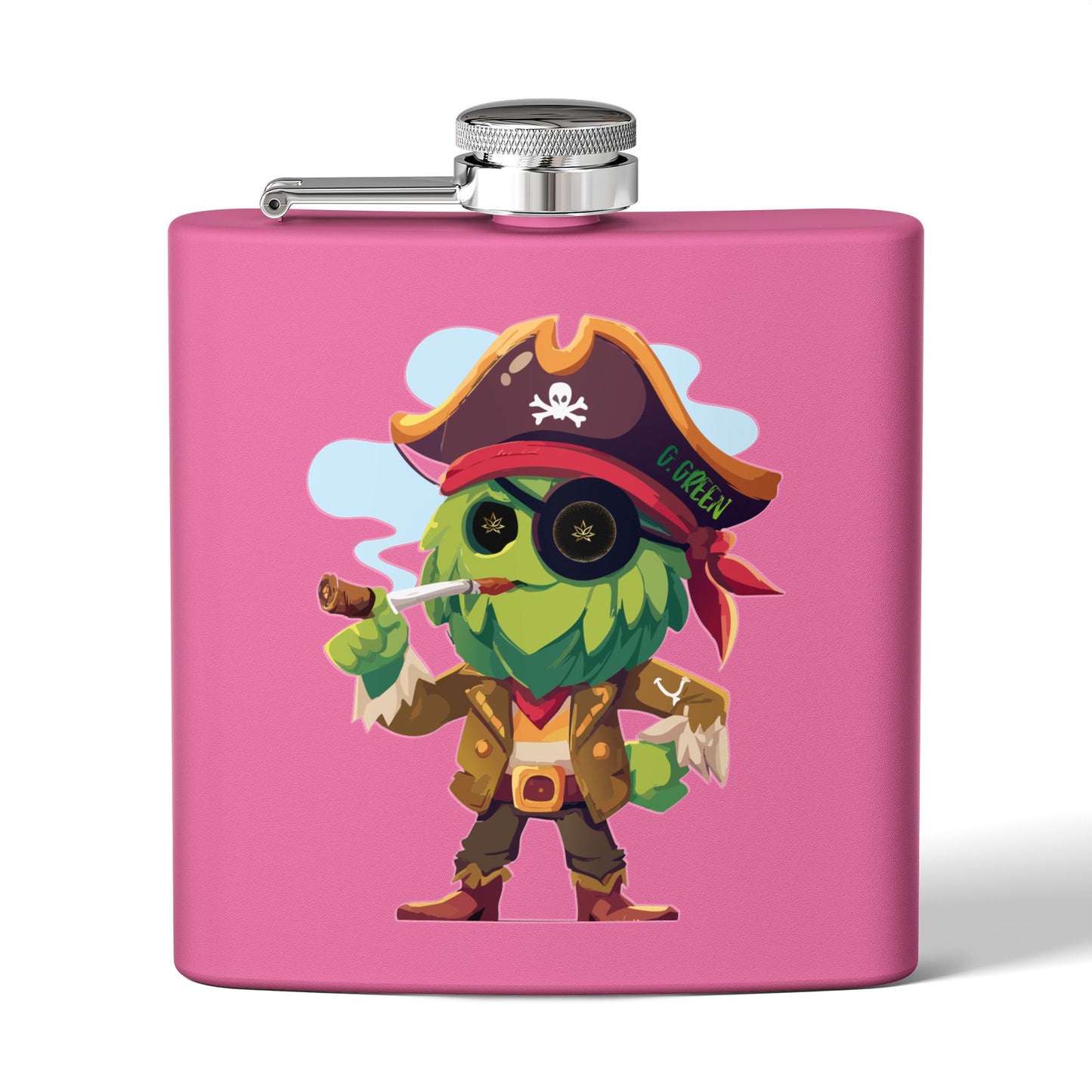 Whimsical Pirate Flask, 6oz Stainless Steel Gift, Fun Party Accessory, Unique Groomsmen Gift, Adventure Enthusiast Flask, Novelty Drinkware