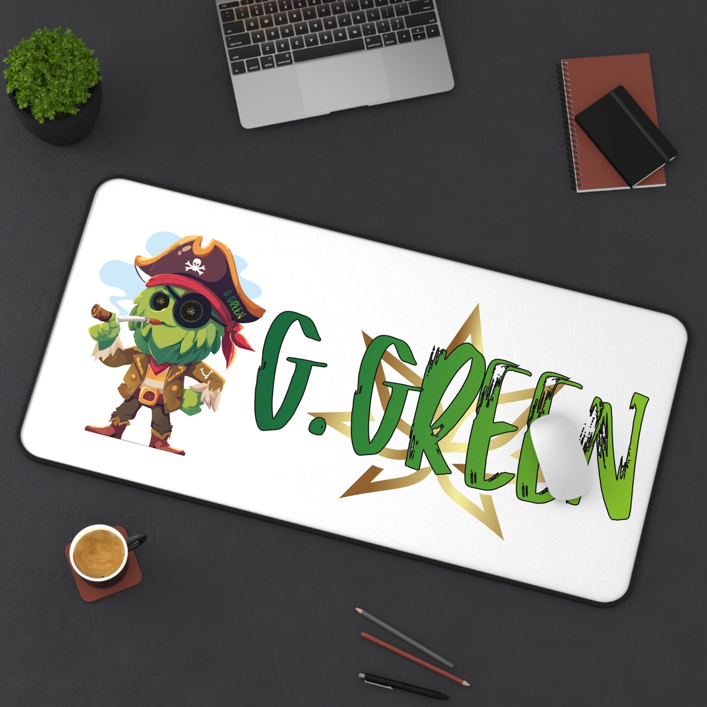 Personalized Pirate Desk Mat, Gaming Mouse Pad, Kids Room Decor, G. Green Custom Gift, Office Accessories