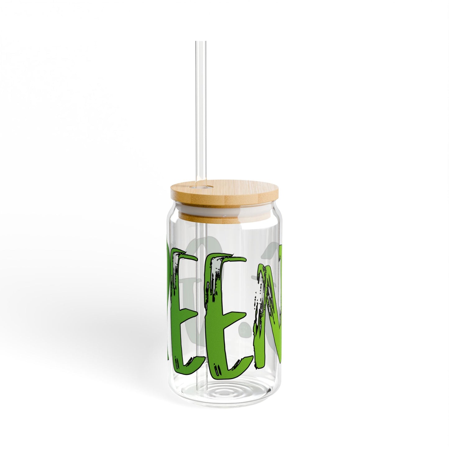 Eco-Friendly Sipper Glass, Green Lettering, Reusable Drinkware, Perfect for Kids & Adults, Summer Parties, Eco Gifts