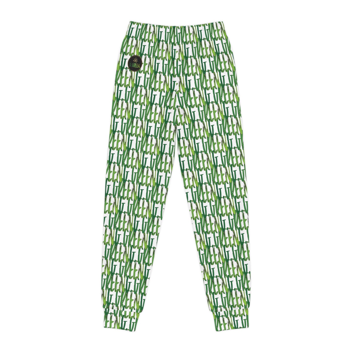 Youth Joggers with Vibrant Green Abstract Design, Trendy Kids Activewear, Perfect for Sports, Gifts, Casual Days, Summer Wear