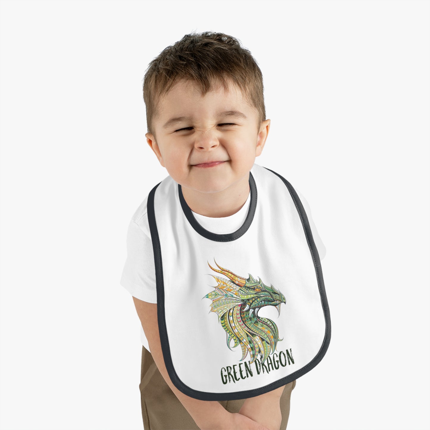 Green Dragon Baby Bib, Adorable Bib for Babies, Baby Shower Gift, Toddler Feeding Bib, Dragon Lovers Bib