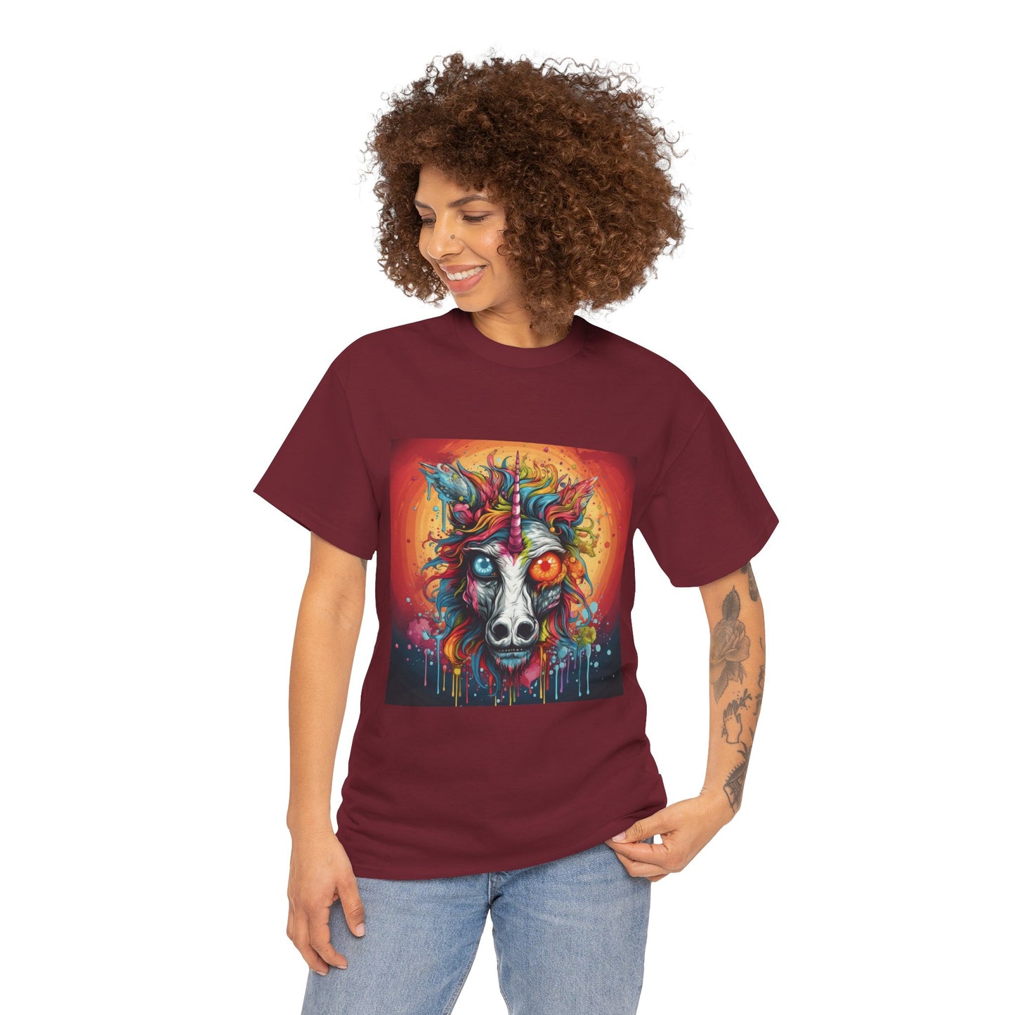 Vibrant Wolf Art Tee - Unisex Heavy Cotton T-Shirt, Animal Lover Gift, Festival Apparel, Nature Vibe Shirt, Colorful Graphic Tee