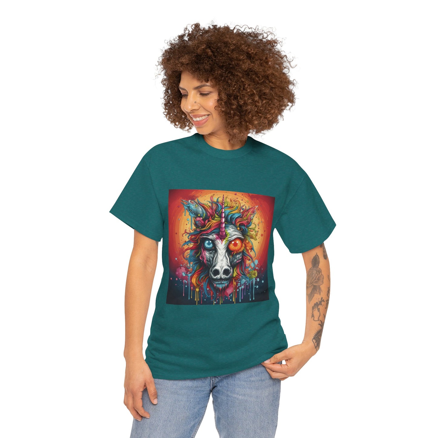 Vibrant Wolf Art Tee - Unisex Heavy Cotton T-Shirt, Animal Lover Gift, Festival Apparel, Nature Vibe Shirt, Colorful Graphic Tee
