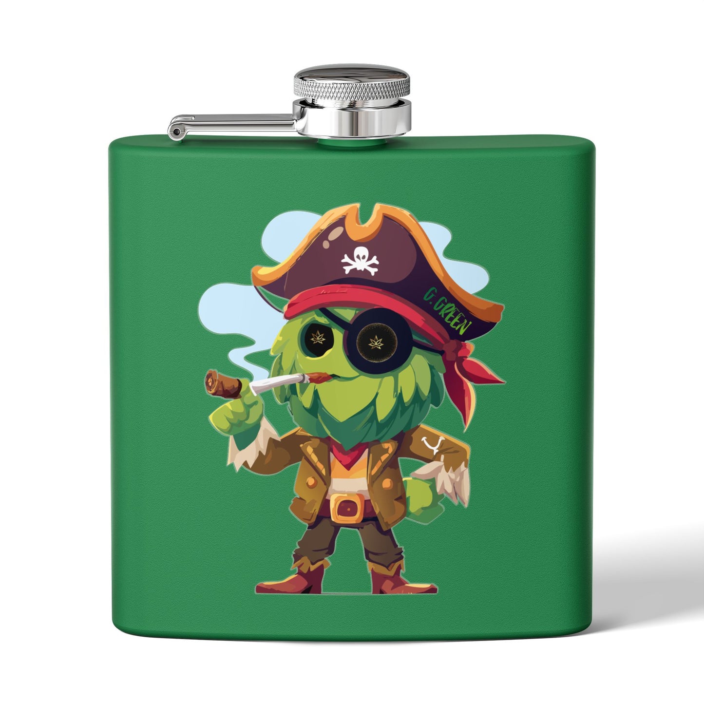 Whimsical Pirate Flask, 6oz Stainless Steel Gift, Fun Party Accessory, Unique Groomsmen Gift, Adventure Enthusiast Flask, Novelty Drinkware