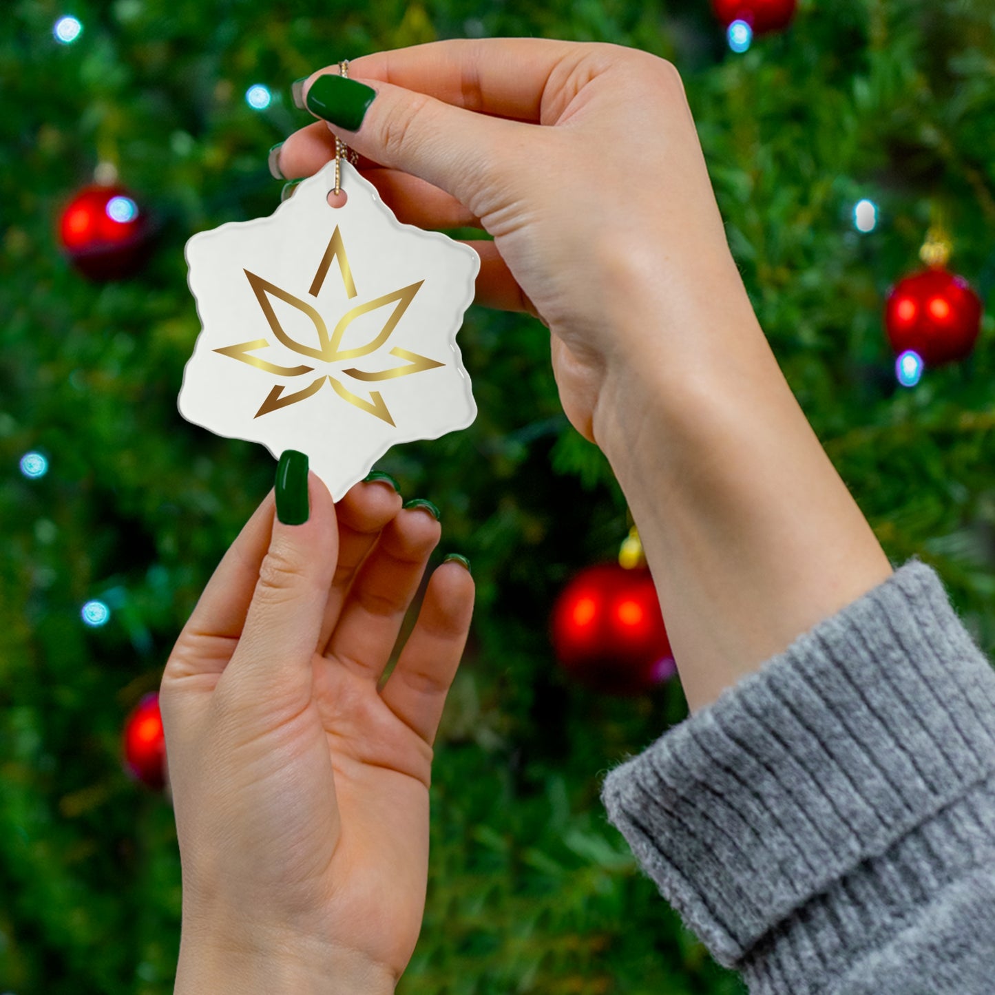 Elegant Gold Starflower Ceramic Ornament | Holiday Decor, Gift, Home Decor, Christmas, Tree Decoration, Collectible