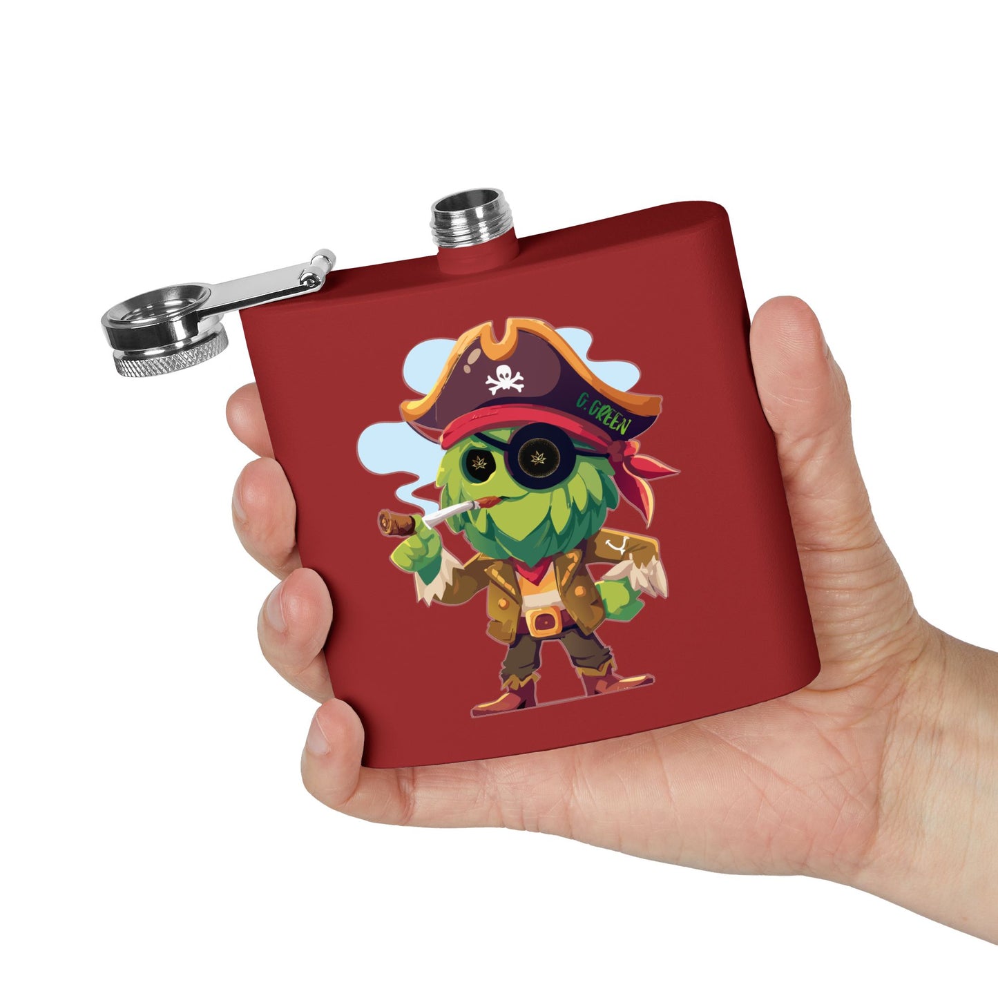 Whimsical Pirate Flask, 6oz Stainless Steel Gift, Fun Party Accessory, Unique Groomsmen Gift, Adventure Enthusiast Flask, Novelty Drinkware