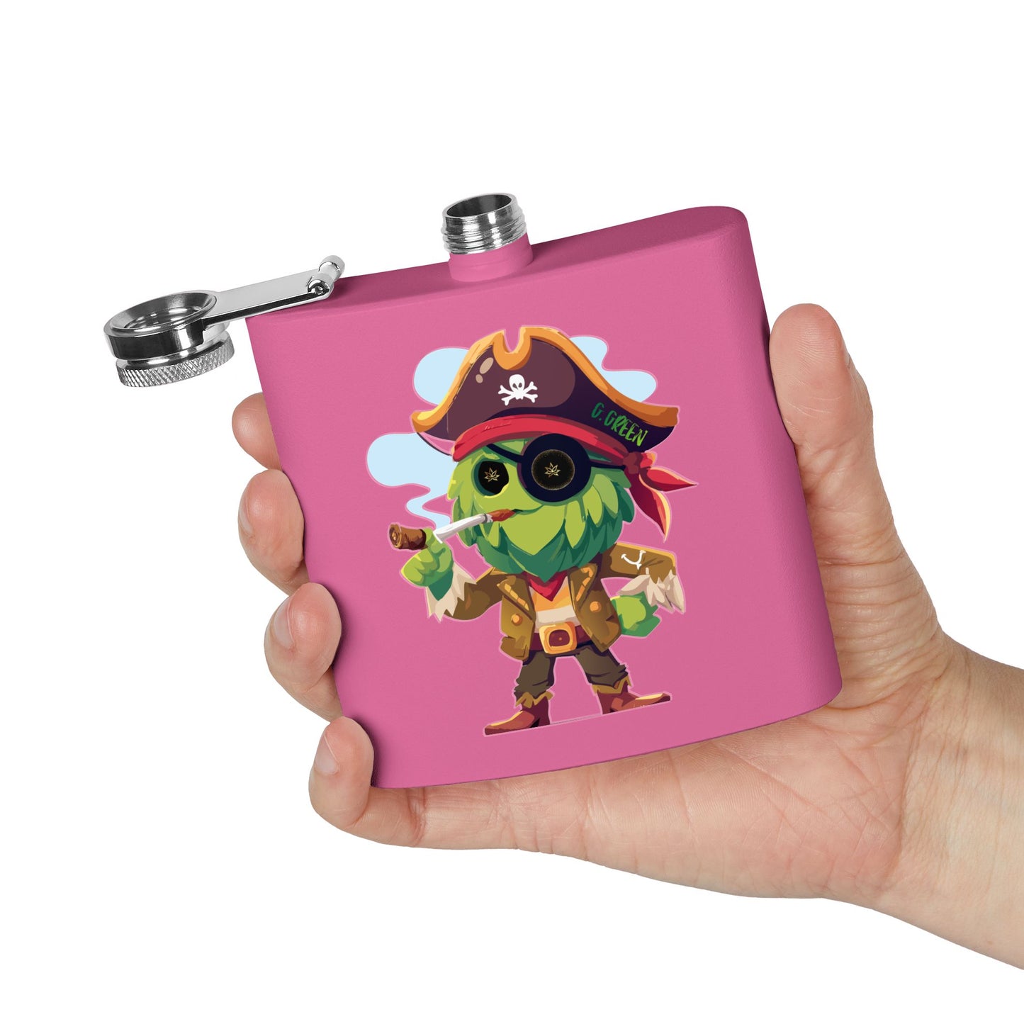 Whimsical Pirate Flask, 6oz Stainless Steel Gift, Fun Party Accessory, Unique Groomsmen Gift, Adventure Enthusiast Flask, Novelty Drinkware