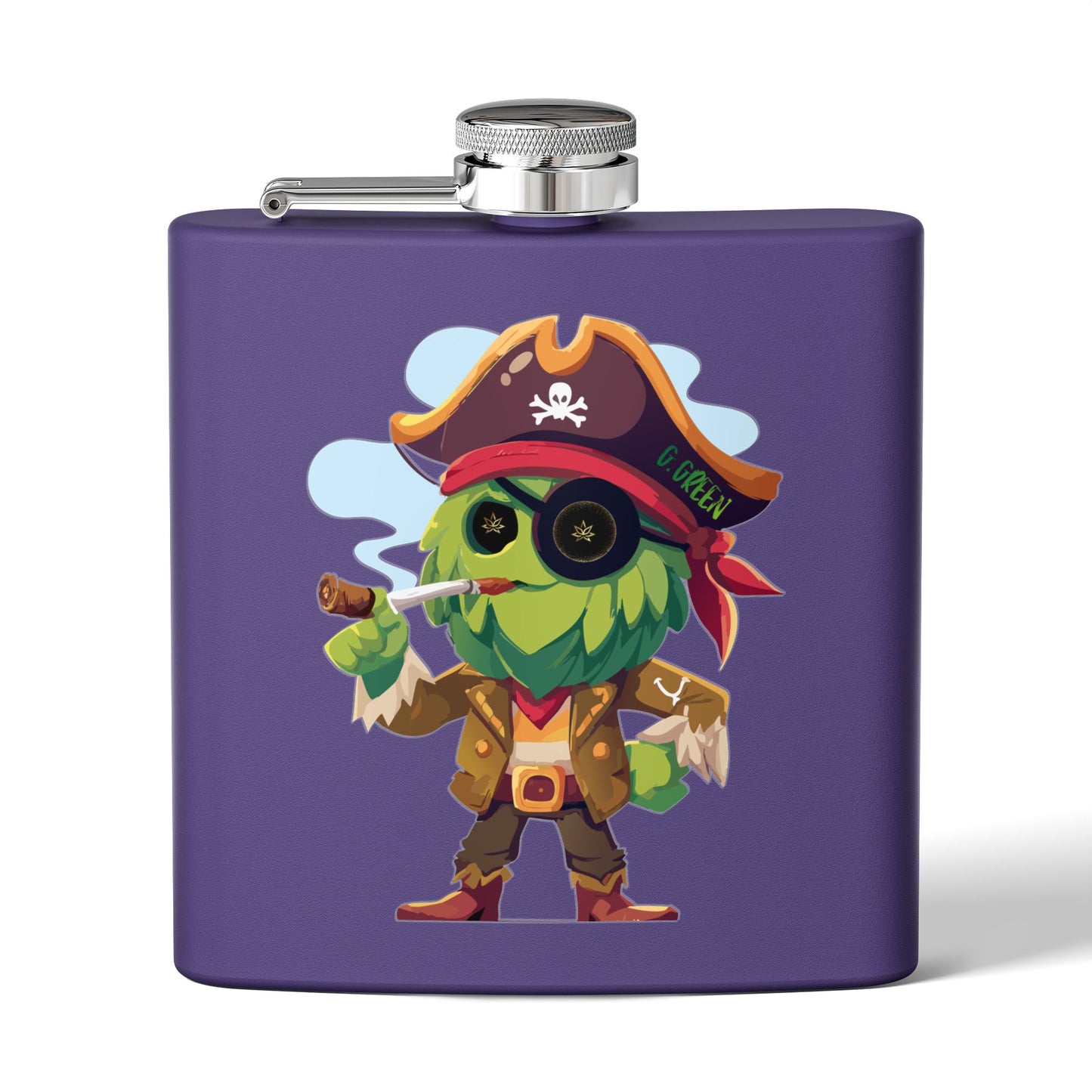 Whimsical Pirate Flask, 6oz Stainless Steel Gift, Fun Party Accessory, Unique Groomsmen Gift, Adventure Enthusiast Flask, Novelty Drinkware