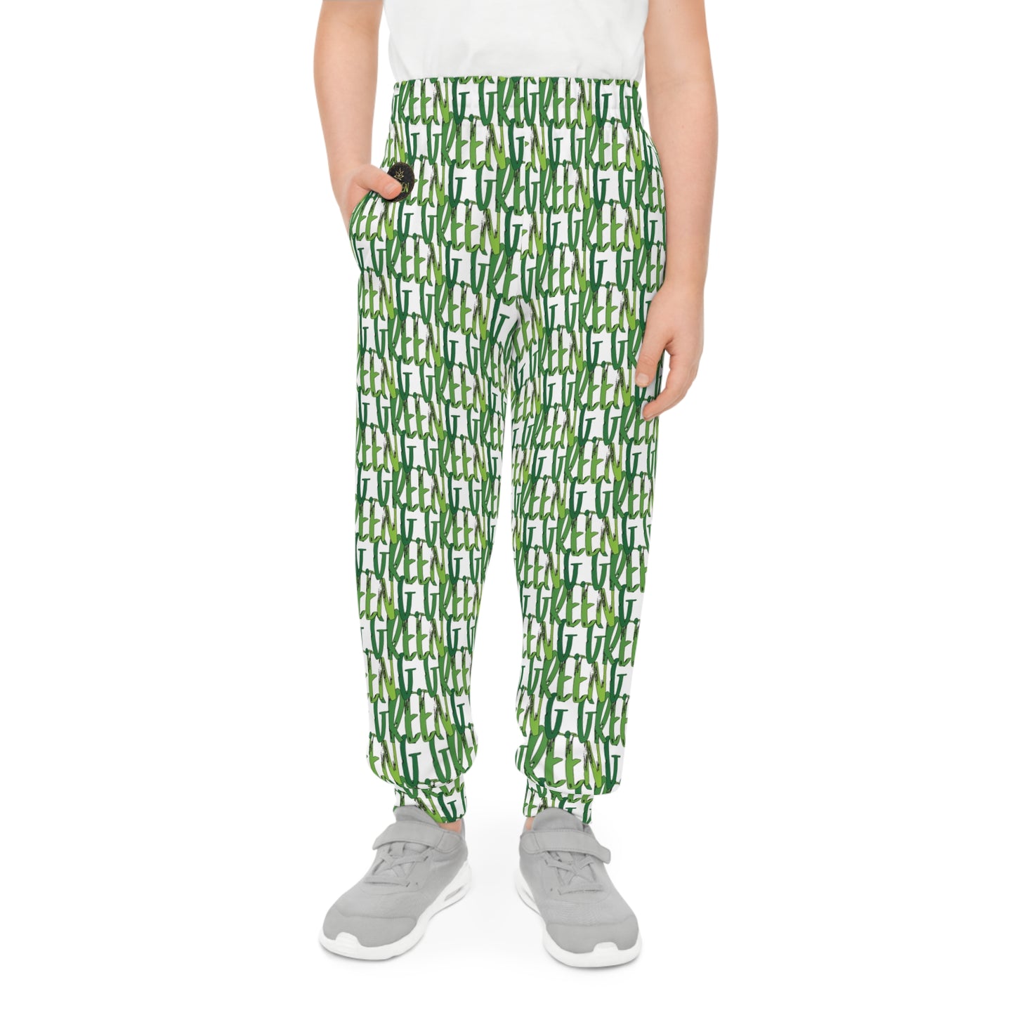 Youth Joggers with Vibrant Green Abstract Design, Trendy Kids Activewear, Perfect for Sports, Gifts, Casual Days, Summer Wear