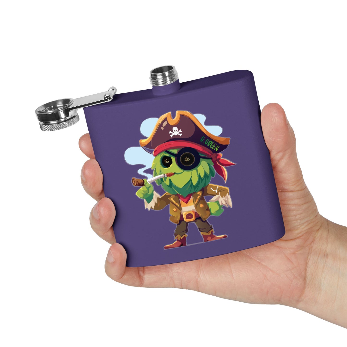 Whimsical Pirate Flask, 6oz Stainless Steel Gift, Fun Party Accessory, Unique Groomsmen Gift, Adventure Enthusiast Flask, Novelty Drinkware