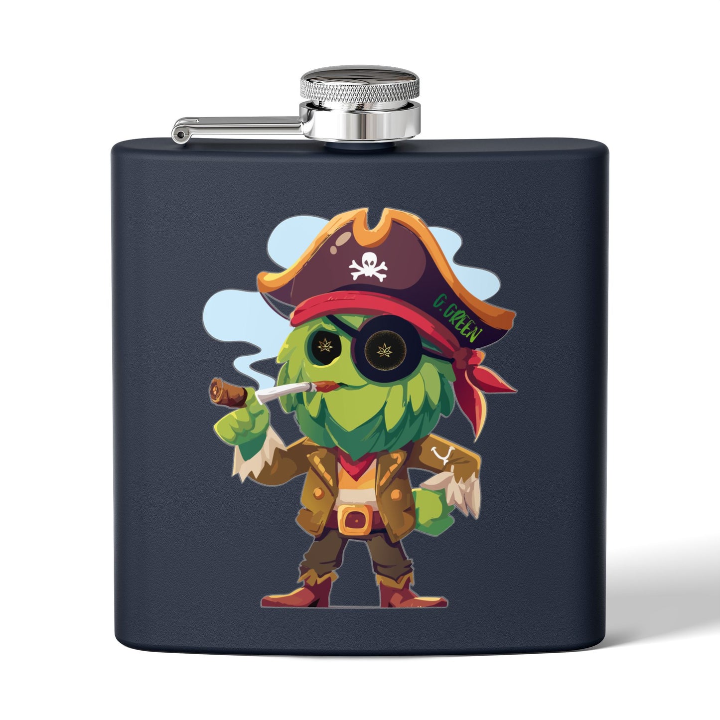 Whimsical Pirate Flask, 6oz Stainless Steel Gift, Fun Party Accessory, Unique Groomsmen Gift, Adventure Enthusiast Flask, Novelty Drinkware