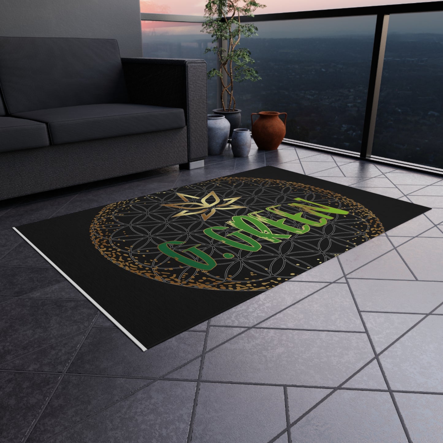 Boho Outdoor Rug with Flower Design, Patio Decor, Garden Mat, Entrance Rug, Home Decor