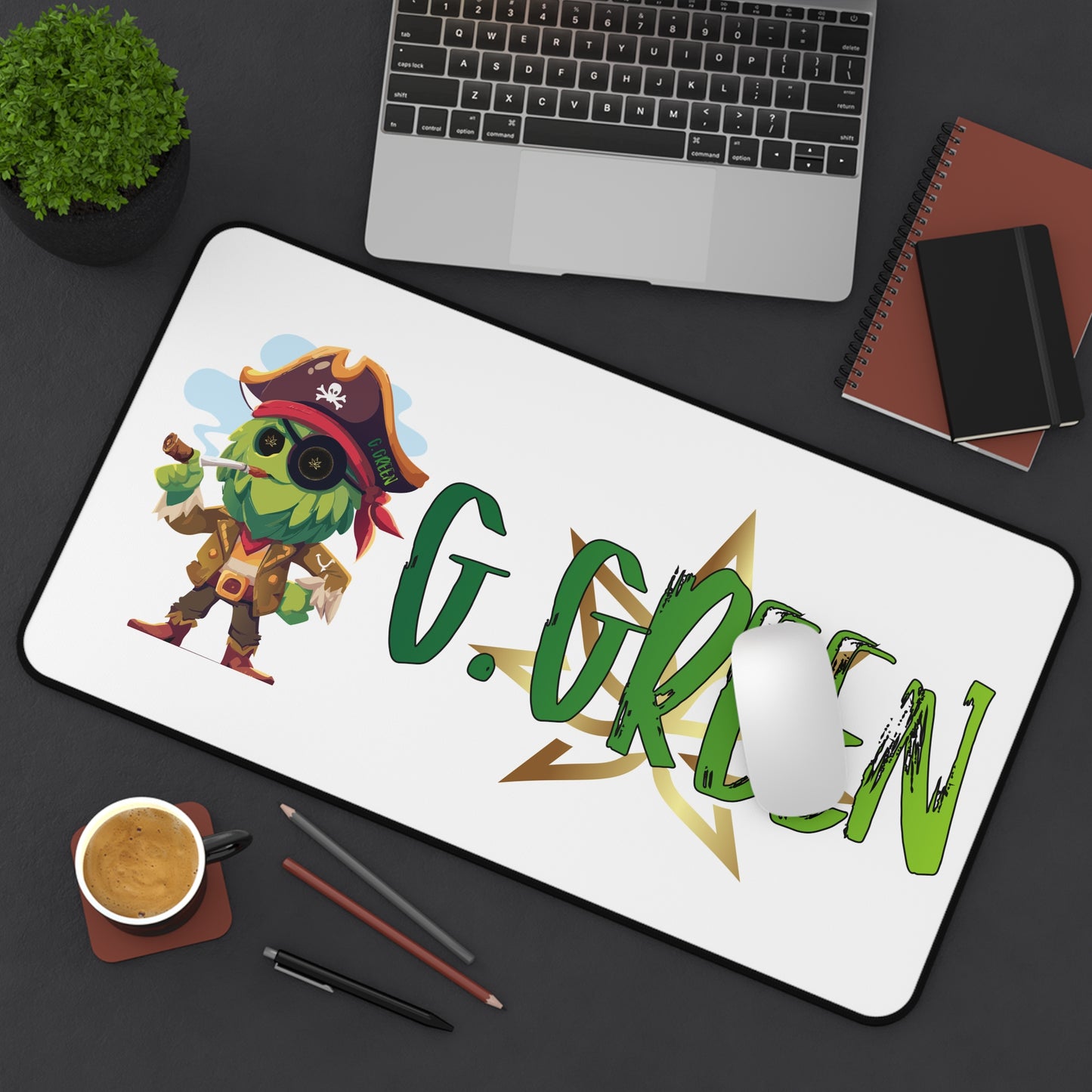 Personalized Pirate Desk Mat, Gaming Mouse Pad, Kids Room Decor, G. Green Custom Gift, Office Accessories