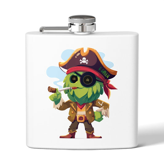 Whimsical Pirate Flask, 6oz Stainless Steel Gift, Fun Party Accessory, Unique Groomsmen Gift, Adventure Enthusiast Flask, Novelty Drinkware