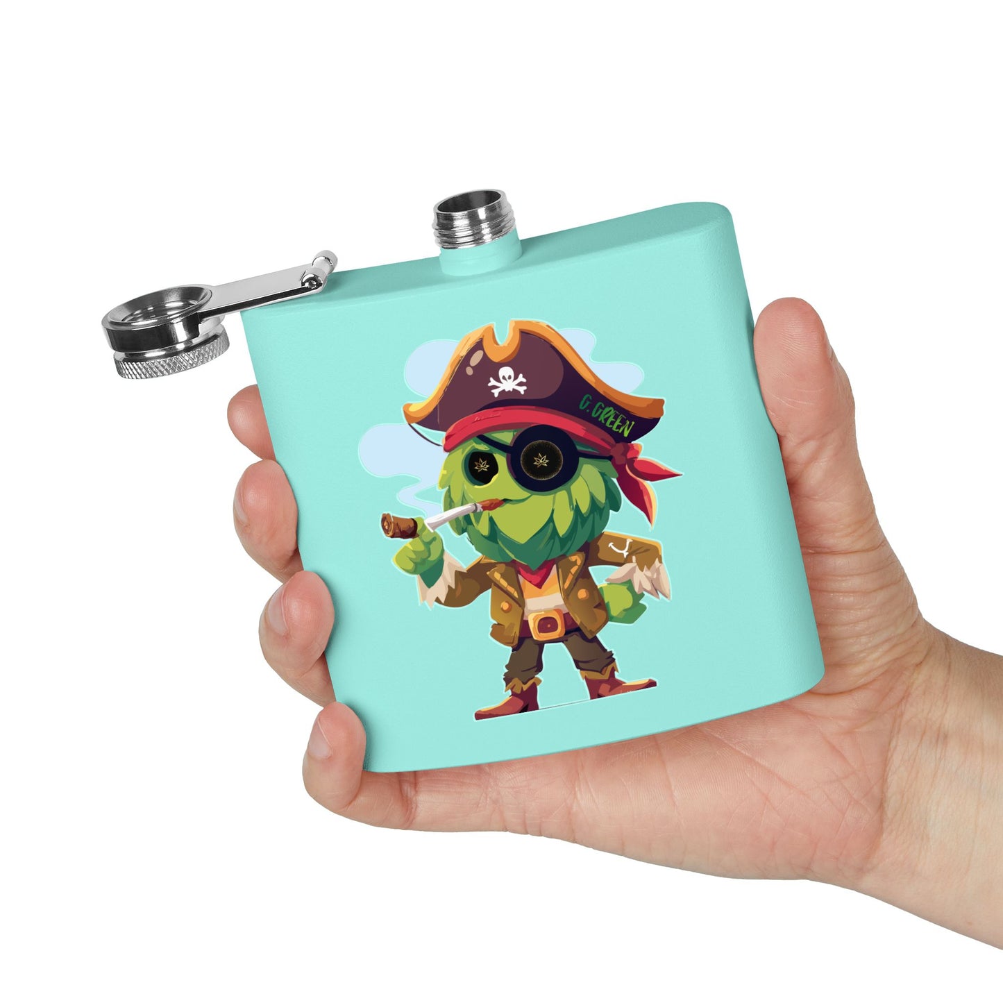 Whimsical Pirate Flask, 6oz Stainless Steel Gift, Fun Party Accessory, Unique Groomsmen Gift, Adventure Enthusiast Flask, Novelty Drinkware