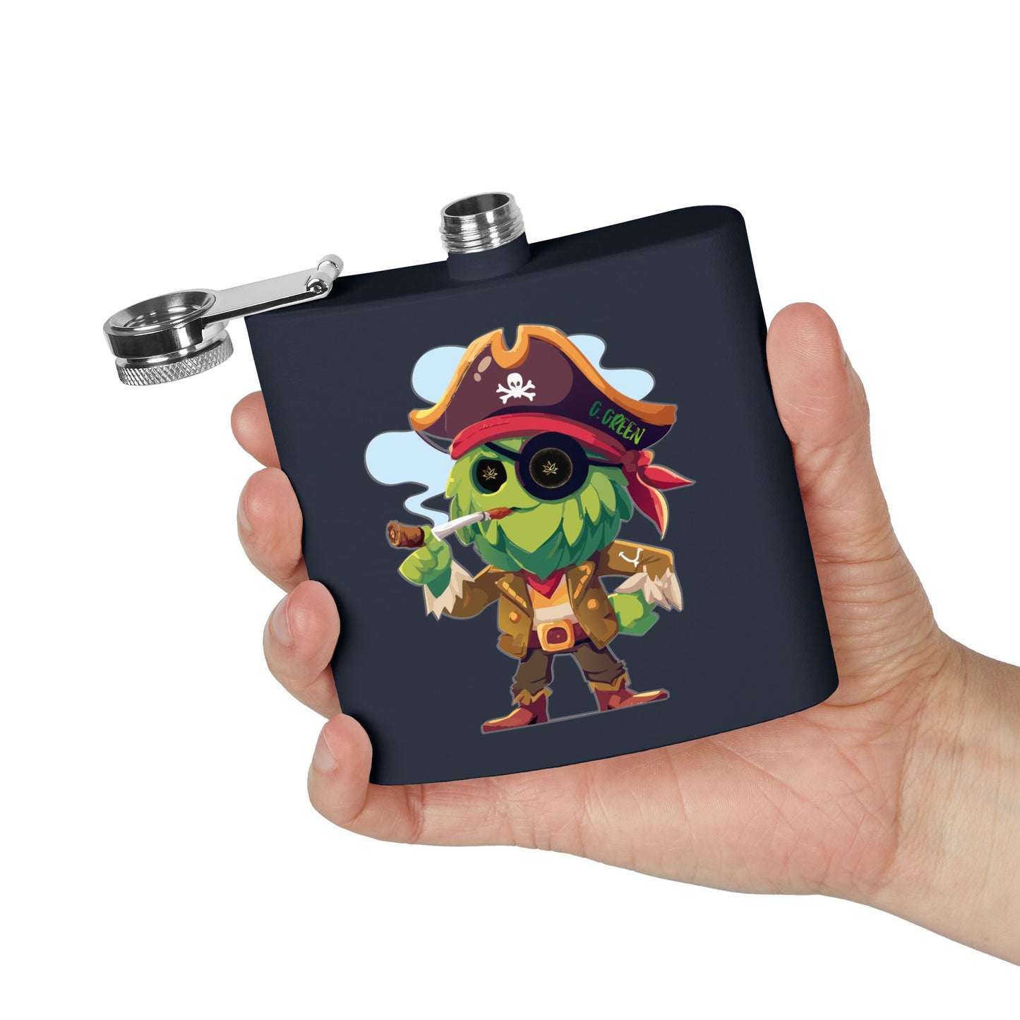 Whimsical Pirate Flask, 6oz Stainless Steel Gift, Fun Party Accessory, Unique Groomsmen Gift, Adventure Enthusiast Flask, Novelty Drinkware