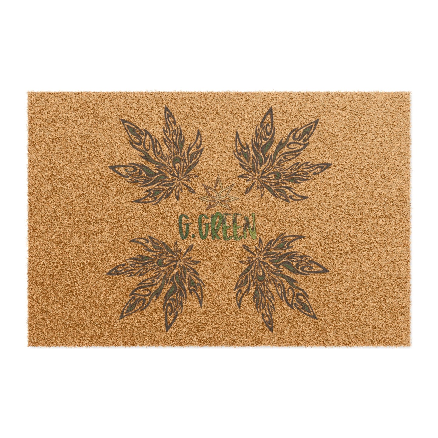 Green Leaf Welcome Doormat | Boho Brown Entry Rug, Housewarming Gift, Indoor/Outdoor Mat, Eco-Friendly Decor
