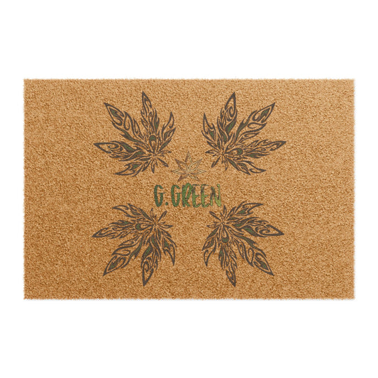 Green Leaf Welcome Doormat | Boho Brown Entry Rug, Housewarming Gift, Indoor/Outdoor Mat, Eco-Friendly Decor