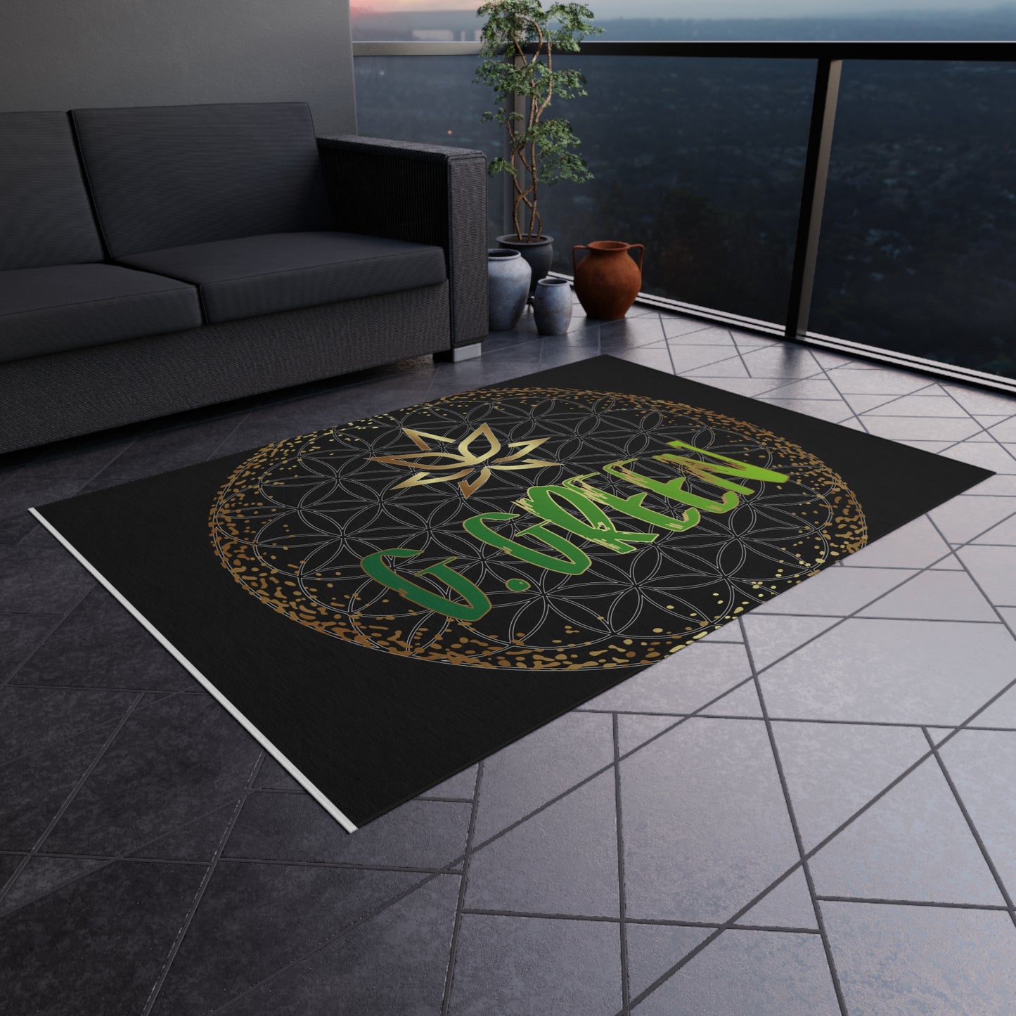 Boho Outdoor Rug with Flower Design, Patio Decor, Garden Mat, Entrance Rug, Home Decor