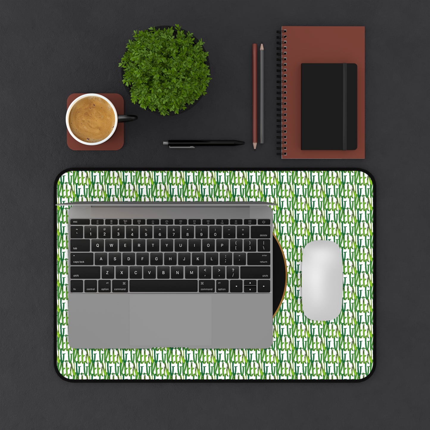 Personalized Desk Mat with Green Initial, Custom Office Decor, Gaming Mouse Pad, Work from Home Gift, Unique Desk Accessory
