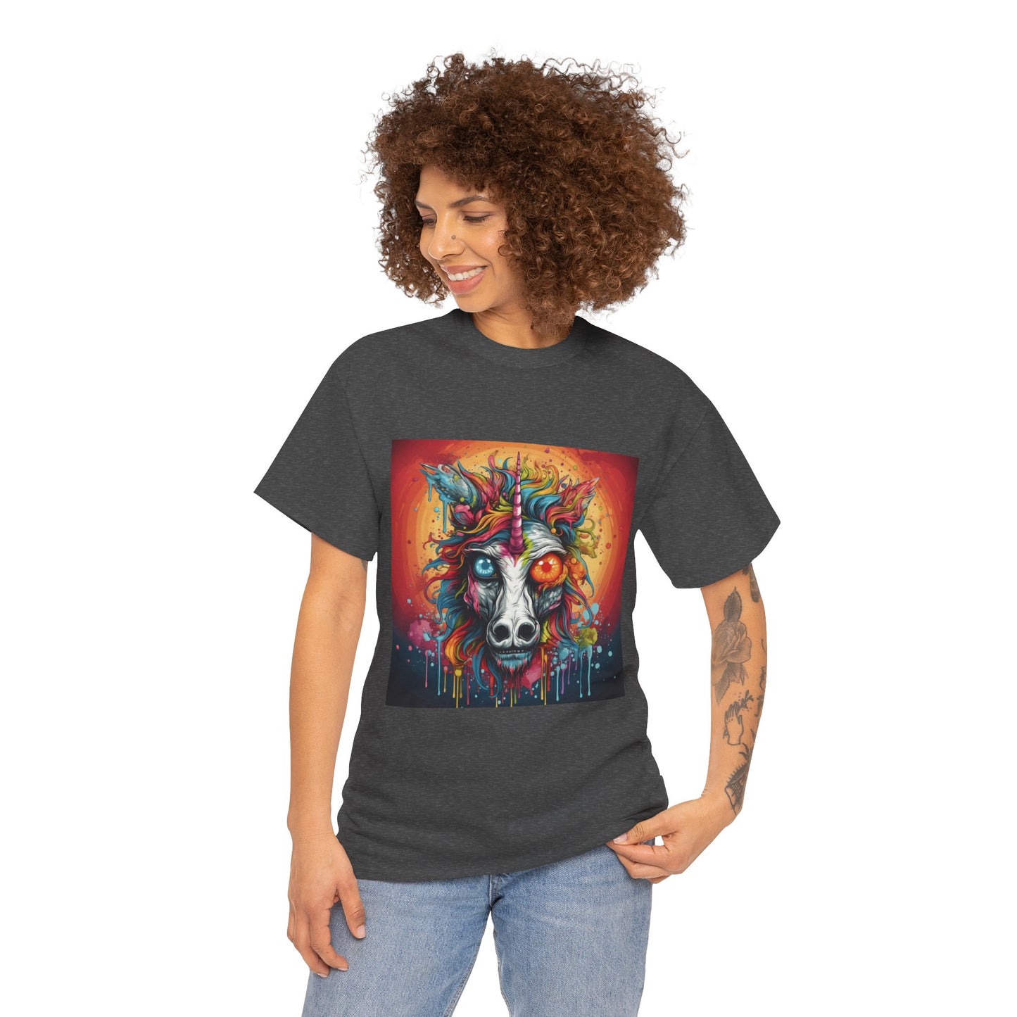 Vibrant Wolf Art Tee - Unisex Heavy Cotton T-Shirt, Animal Lover Gift, Festival Apparel, Nature Vibe Shirt, Colorful Graphic Tee