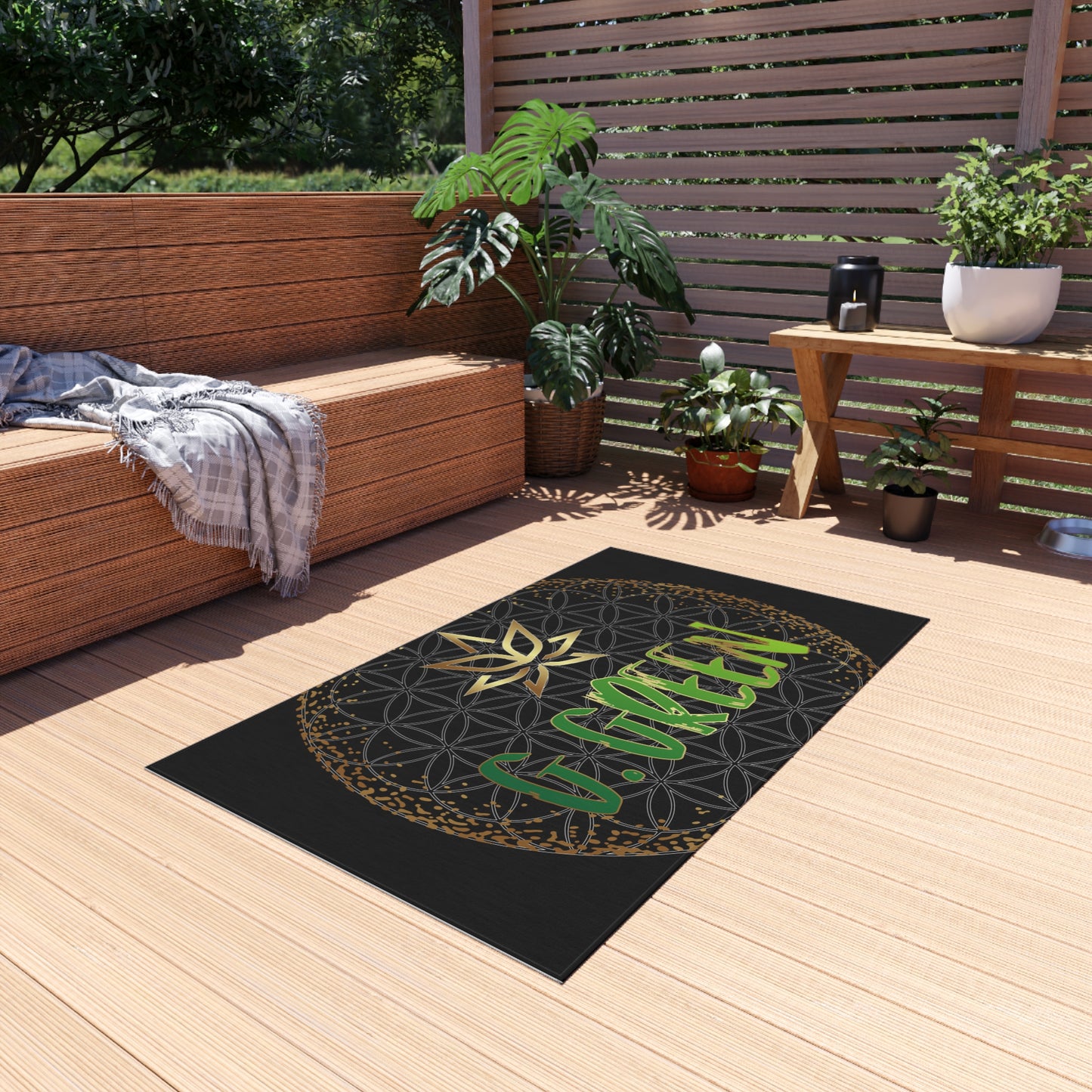 Boho Outdoor Rug with Flower Design, Patio Decor, Garden Mat, Entrance Rug, Home Decor