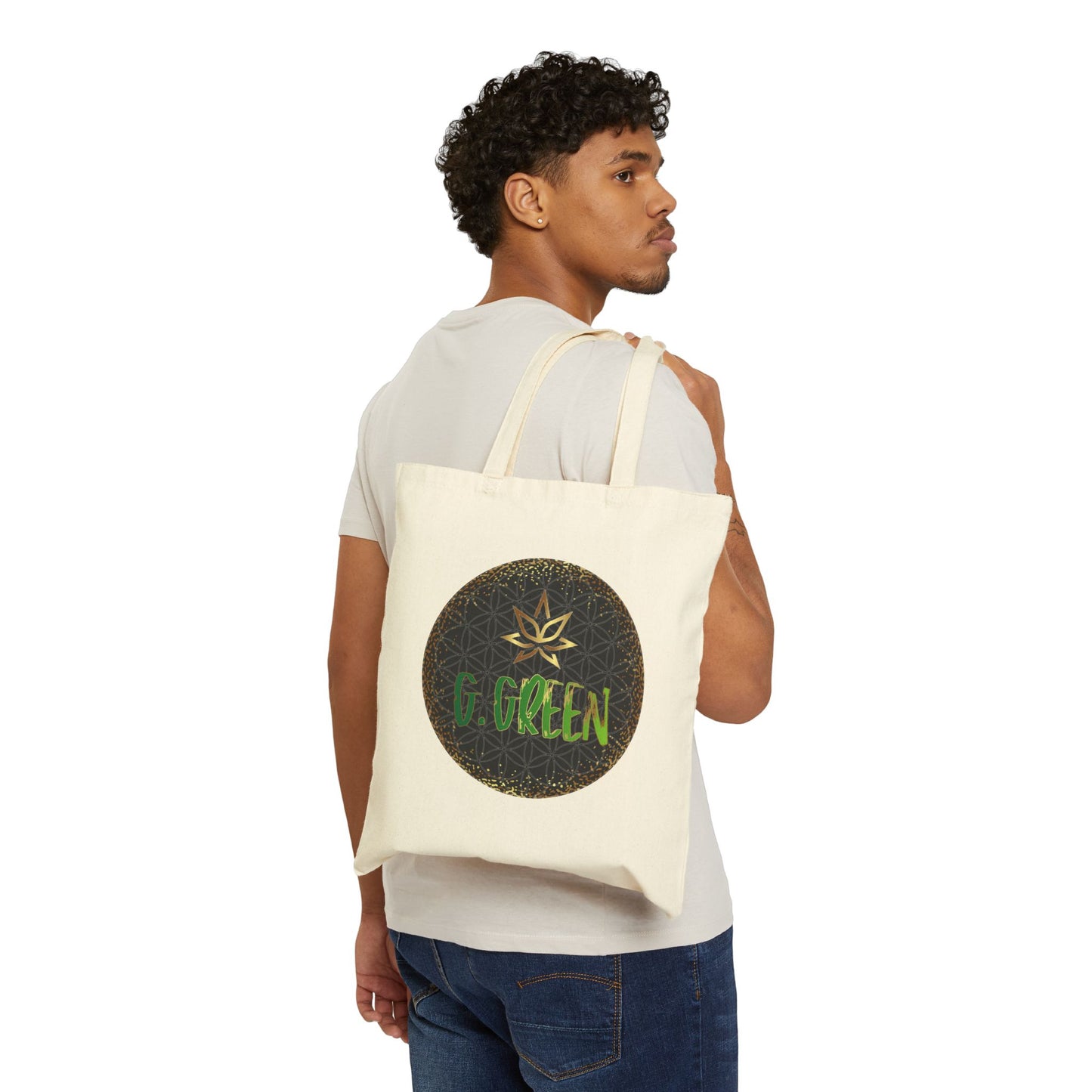 Stylish Cotton Canvas Tote Bag with Unique Gold and Green Designs, Eco-Friendly Shopping Bag, Gift for Nature Lovers, Yoga Lovers, and [...]