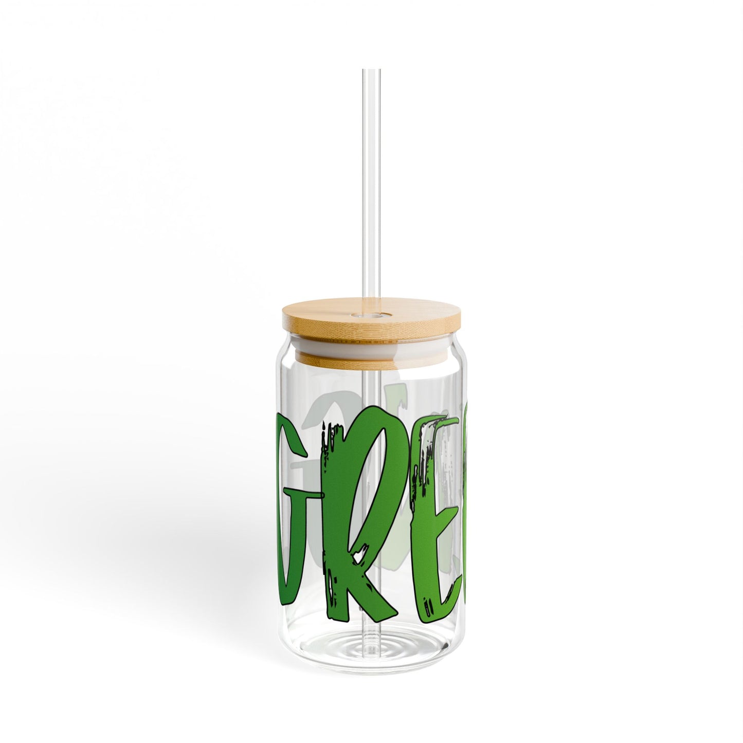 Eco-Friendly Sipper Glass, Green Lettering, Reusable Drinkware, Perfect for Kids & Adults, Summer Parties, Eco Gifts