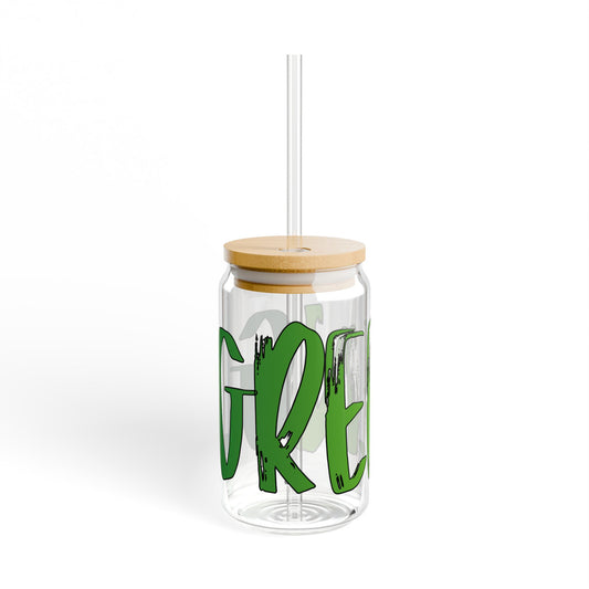 Eco-Friendly Sipper Glass, Green Lettering, Reusable Drinkware, Perfect for Kids & Adults, Summer Parties, Eco Gifts