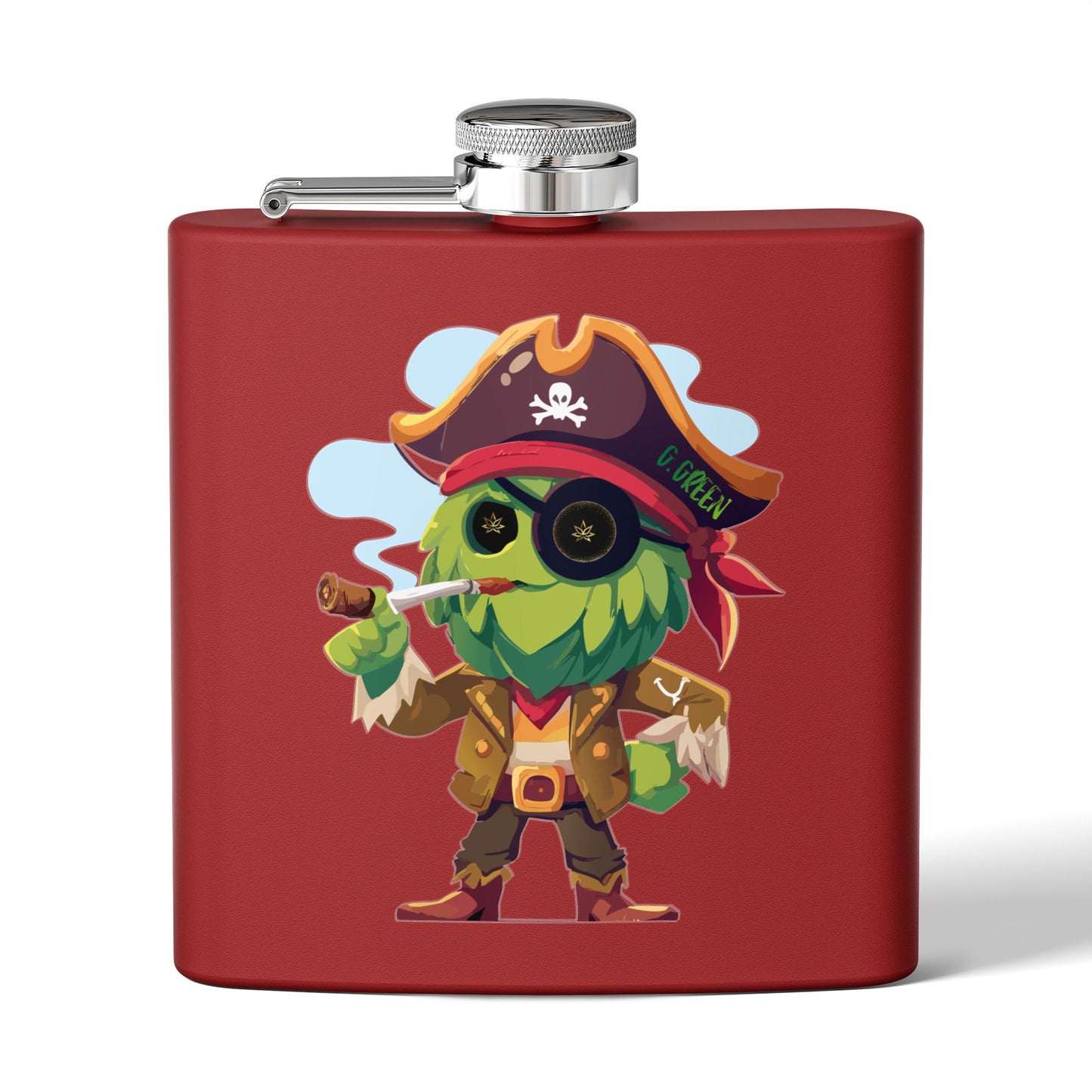 Whimsical Pirate Flask, 6oz Stainless Steel Gift, Fun Party Accessory, Unique Groomsmen Gift, Adventure Enthusiast Flask, Novelty Drinkware