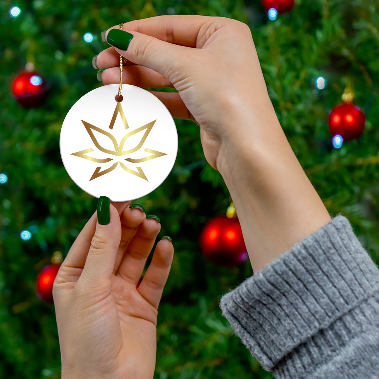 Elegant Gold Starflower Ceramic Ornament | Holiday Decor, Gift, Home Decor, Christmas, Tree Decoration, Collectible