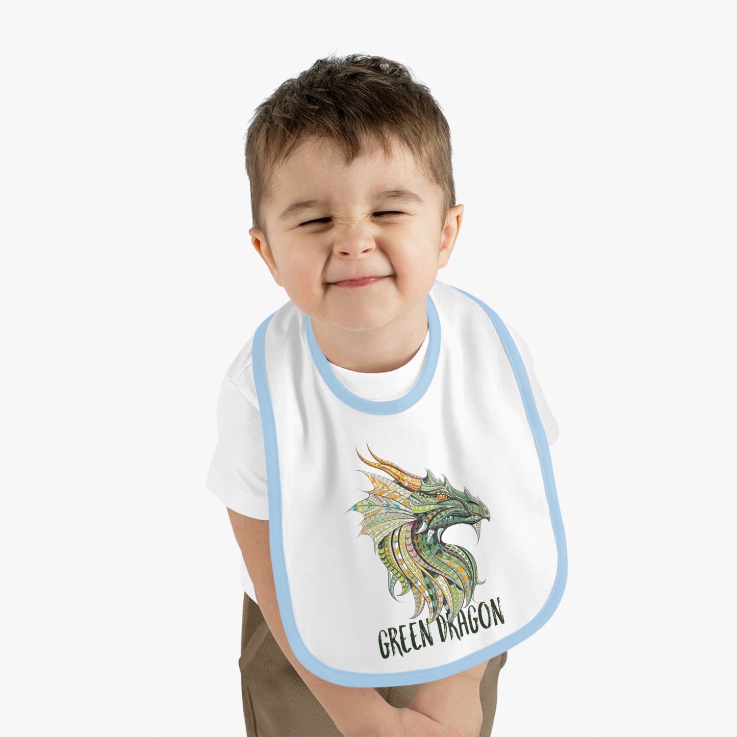 Green Dragon Baby Bib, Adorable Bib for Babies, Baby Shower Gift, Toddler Feeding Bib, Dragon Lovers Bib