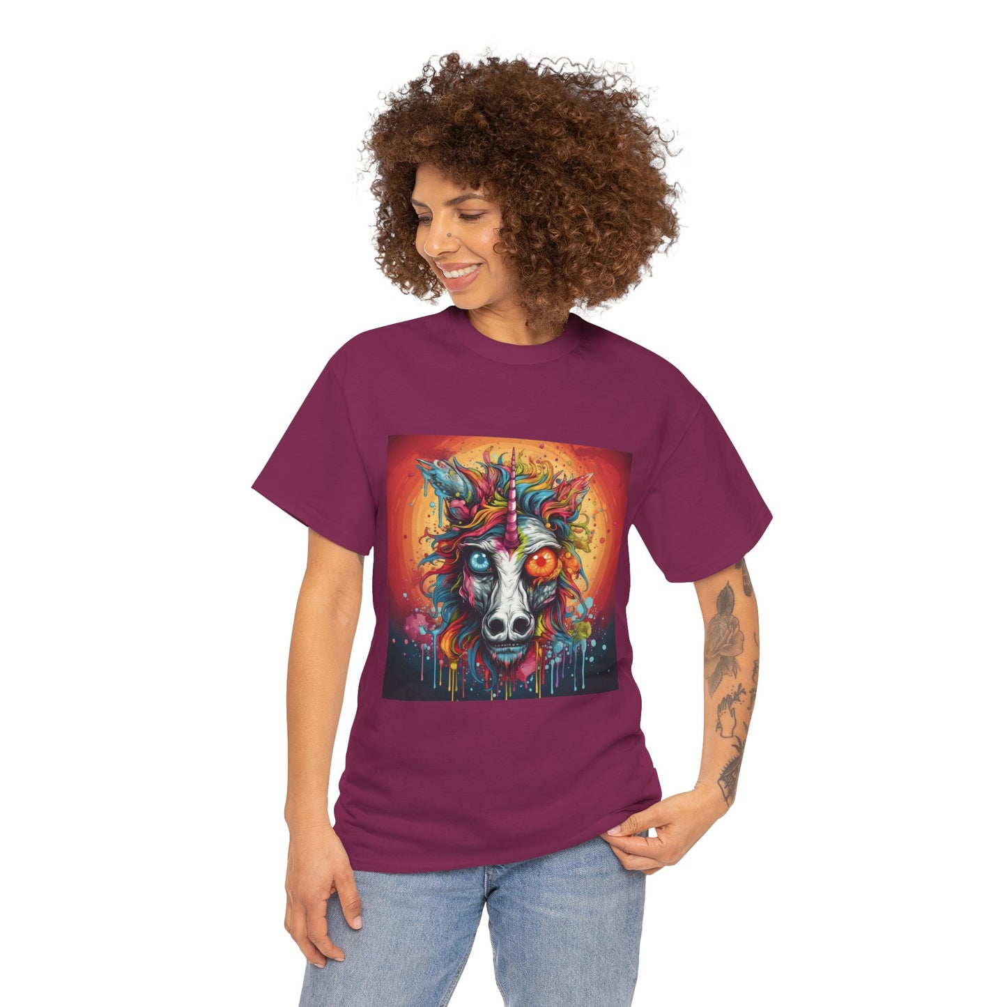 Vibrant Wolf Art Tee - Unisex Heavy Cotton T-Shirt, Animal Lover Gift, Festival Apparel, Nature Vibe Shirt, Colorful Graphic Tee